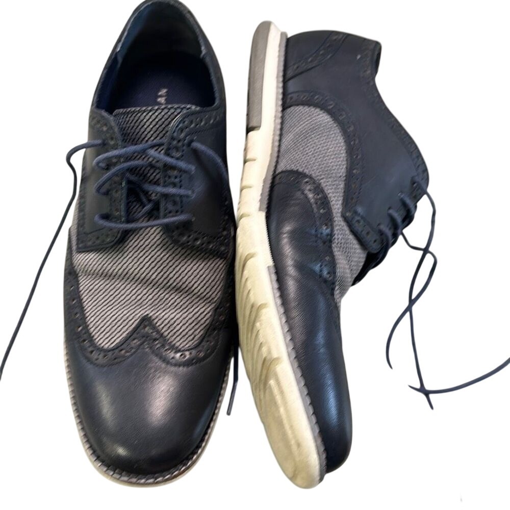 Men's Navy Blue & Gray Cole Haan No Stitch Wingtip Oxfords Comfort Shoes Size 9M